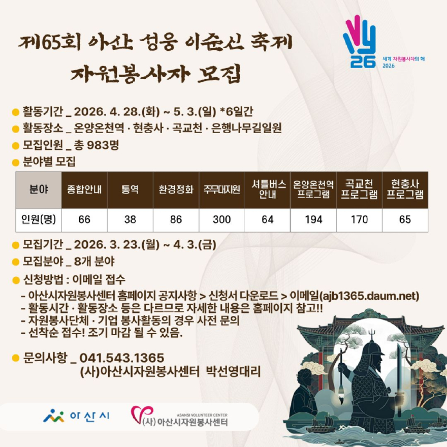 8. 제65회 아산 성웅 이순신축제, 자원봉사자 983명 모집.jpg