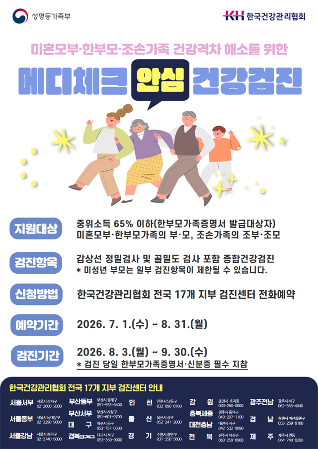 10일(한국건강관리협회 한부모가족 등 대상 「메디체크 안심 건강검진」 무료 지원).png