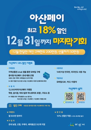 아산시, 지역사랑상품권 우수 지방정부 선정… 특교세 2억 확보