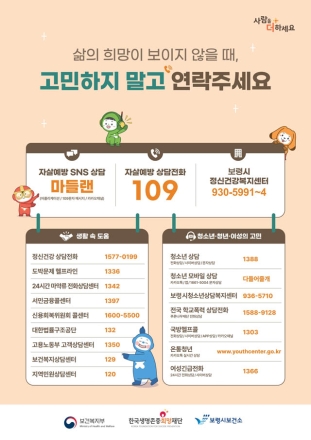 보령시, 봄철 자살 고위험시기 대비 집중관리 실시