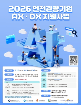 인천시, 관광기업 인공지능·디지털 전환 지원사업 3월 25일까지 공모