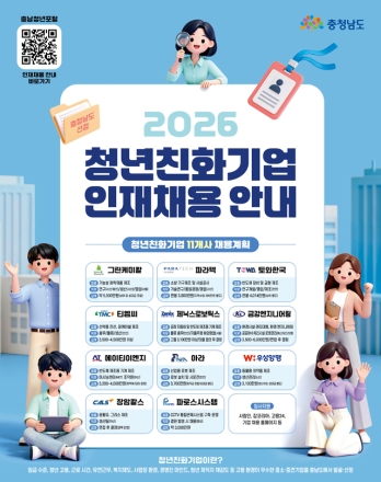 충남도, 청년친화기업 11개사, 청년 채용 나선다