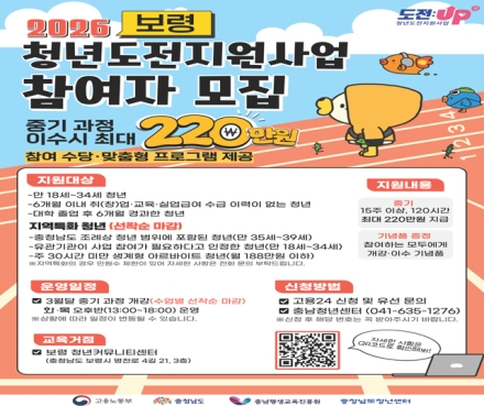 보령시, 2026년 청년도전 지원사업 참여자 모집