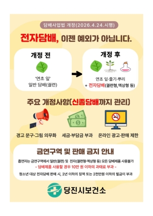 당진시, 합성니코틴 규제에 따른 금연구역 과태료 부과 주의