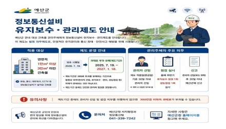 예산군, 정보통신설비 유지보수제 과태료 유예기간 6개월 연장