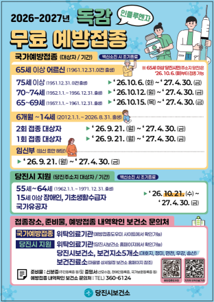 당진시, 인플루엔자 무료 예방접종 운영