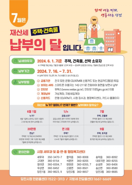 당진시, 2024년 7월 정기분 재산세 308억 원 부과