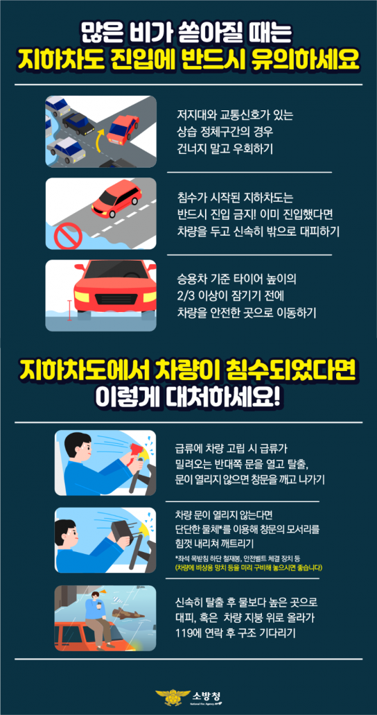 천안서북소방서, 지하차도 침수 시 이렇게 대처하세요!
