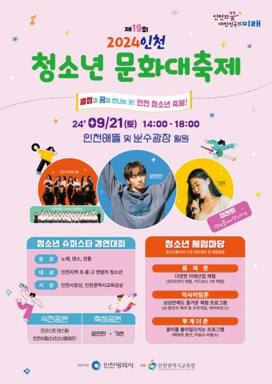 인천시, 청소년들의 꿈과 열정이 펼쳐질‘청소년 문화대축제’, 21일 열려