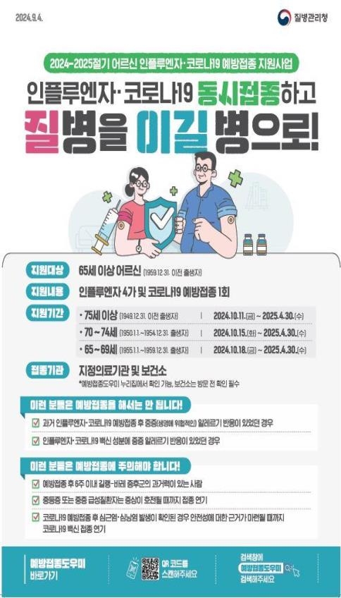 천안시, 코로나19·독감백신 동시접종 서두르세요~