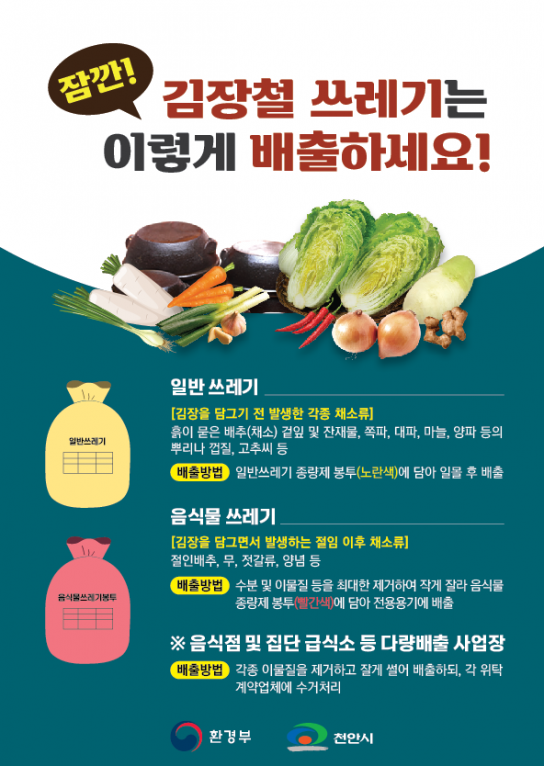 천안시, 김장쓰레기 ‘일반 종량제봉투 배출’ 한시 허용