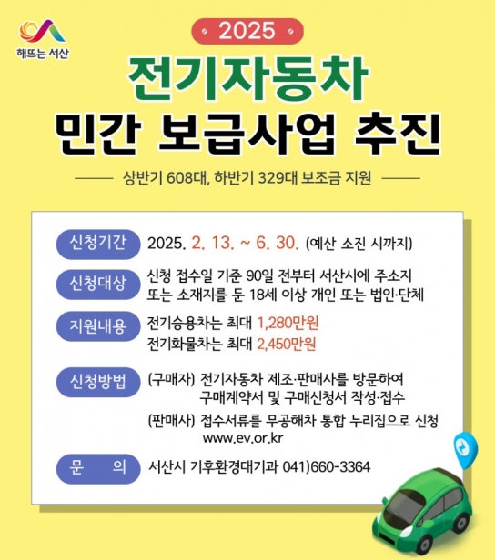 서산시, 2025년 전기자동차 937대 민간 보급
