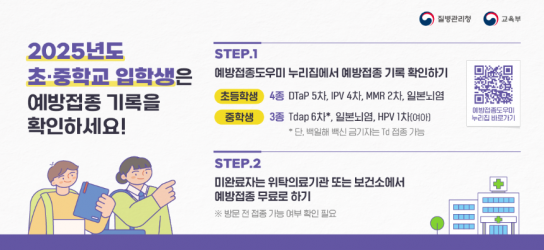 홍성군보건소, 초·중등 입학생 예방접종 확인해보세요
