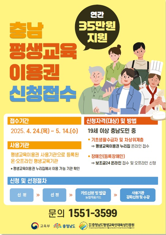 홍성군, 평생교육이용권 35만원 신청하세요!